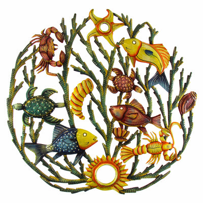 Sea Life in Coral Nautical Haitian Steel Drum Wall Art, 24"