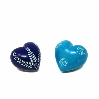 Mini Colorful Soapstone Hearts in Assorted Colors with Designs, Set of 10