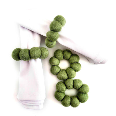 Sage Felt One Strand Napkin Rings, Set of 4