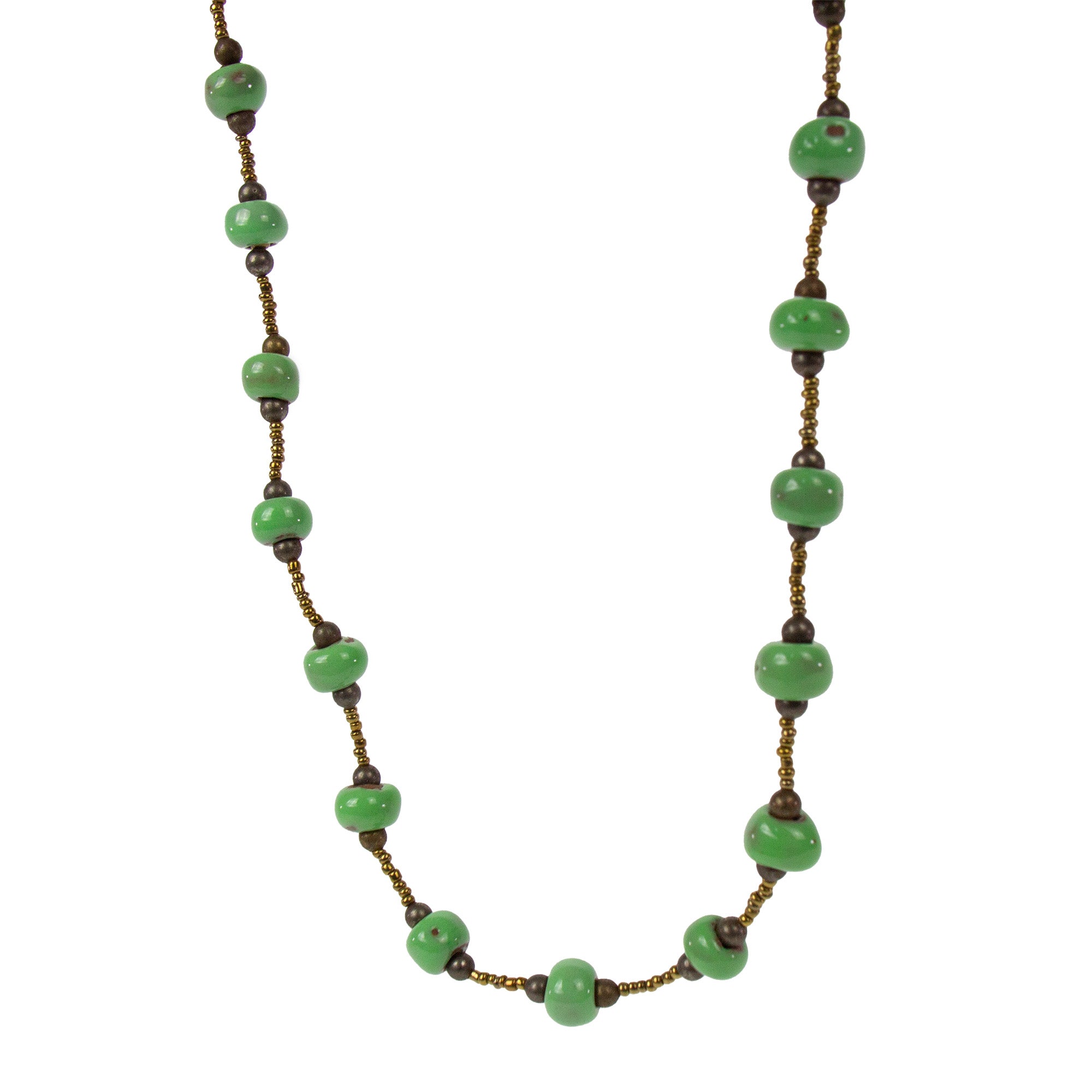 Handcrafted Clay Bead Short Necklace from Haitian Artisans, Green