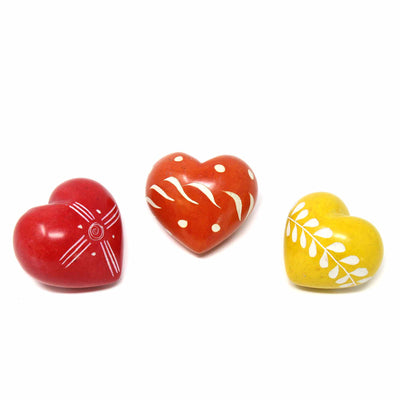 Mini Colorful Soapstone Hearts in Assorted Colors with Designs, Set of 10