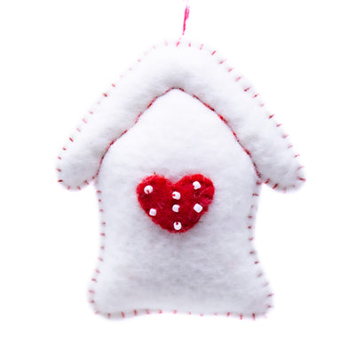 Home is Where the Heart is Bird and House Handmade Felt Ornaments, Set of 2