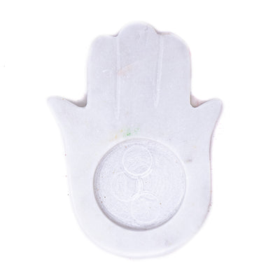 Handmade Marble Hamsa Hand Tea Lights, Set of 2